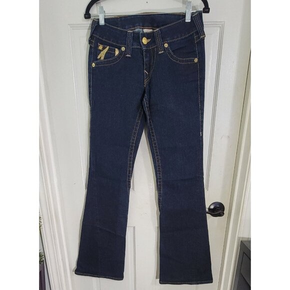 True Religion Womens Blue Denim Joey Jeans Flared Leg Low Rise Size 28 - Picture 3 of 11